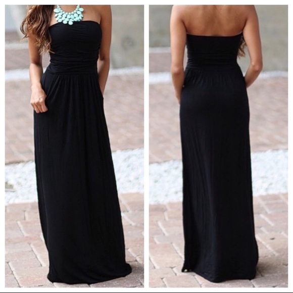 06 Black chic tube maxi dress with side pockets - Picture 6 of 8